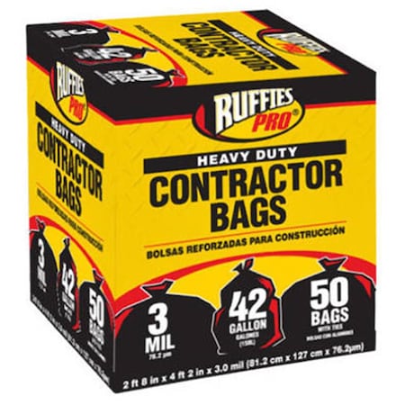 Berry Plastics 1190274, 42 Gallon, Black Contractor Bag, 50PK BE576398